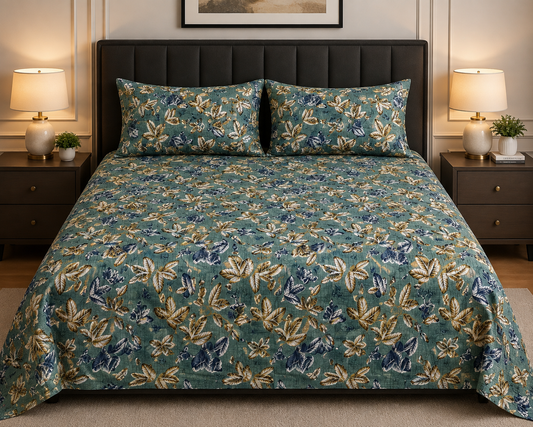 Teal Autumn Micro Cotton Bedsheet