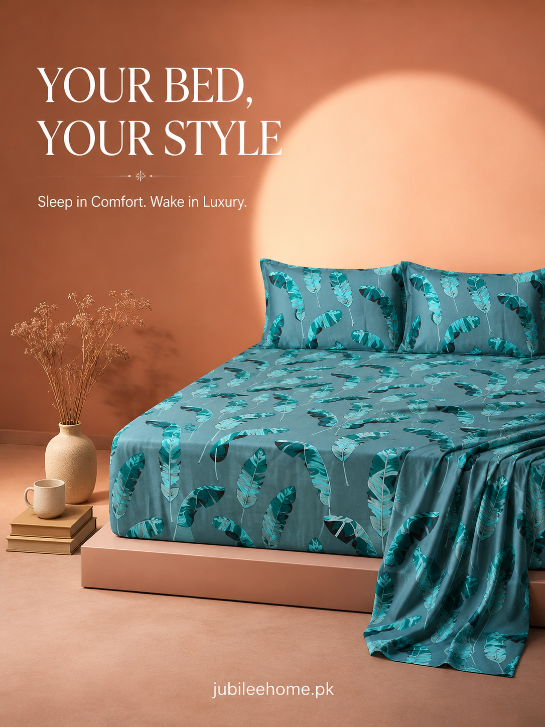 Olive Feathers Cotton Bedsheet