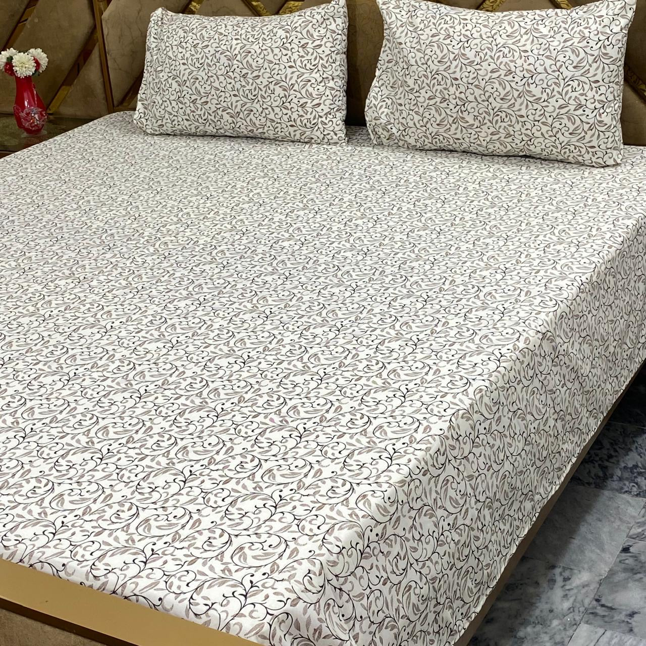 🤍 Classic Vine cotton bedsheet