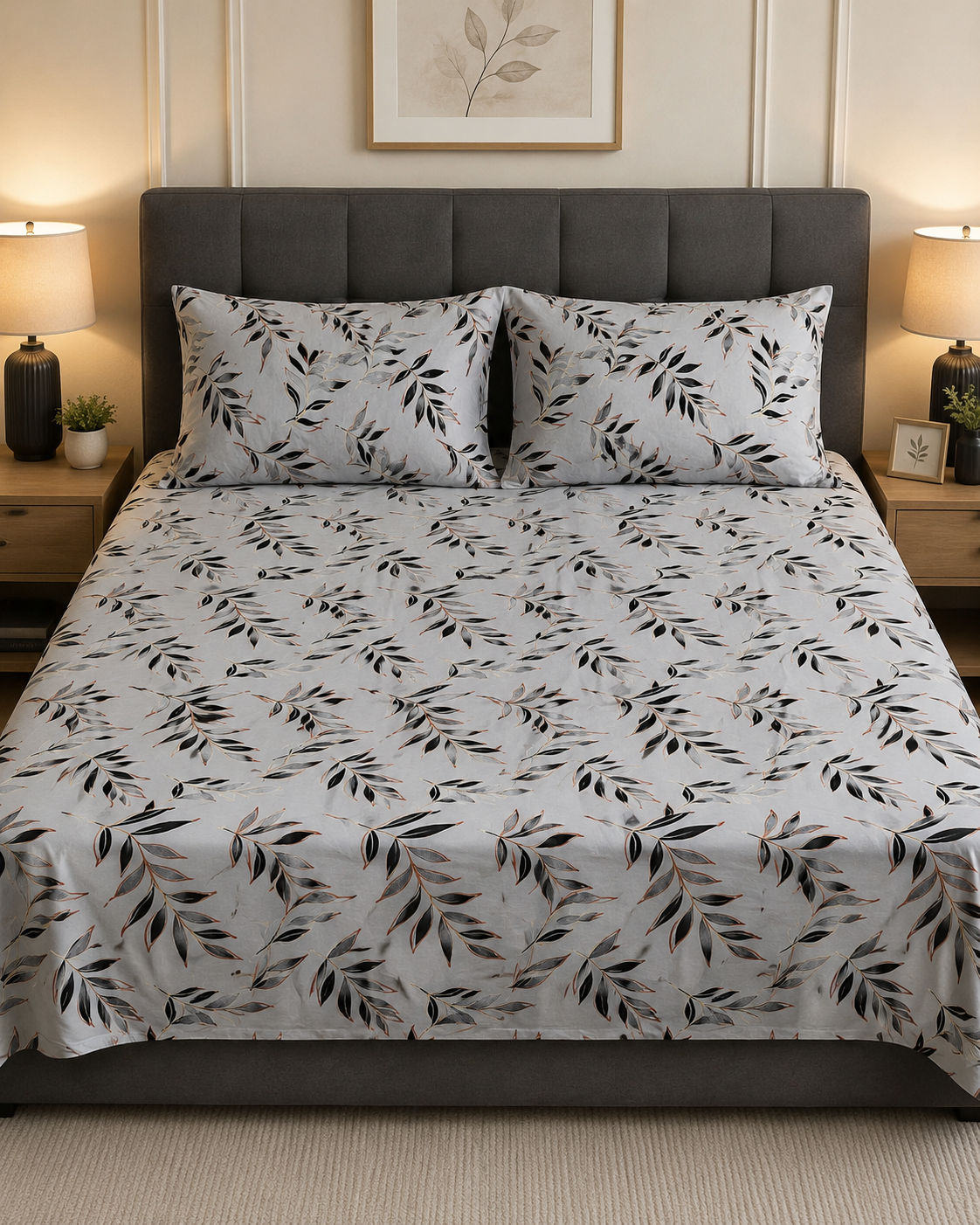 Noir Leaf Cotton Bedsheet