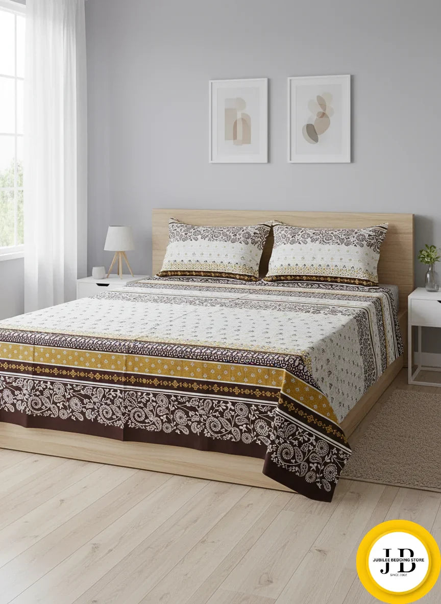 Elegant Geometric Print Bedsheet – Fade-Proof & Ultra Soft