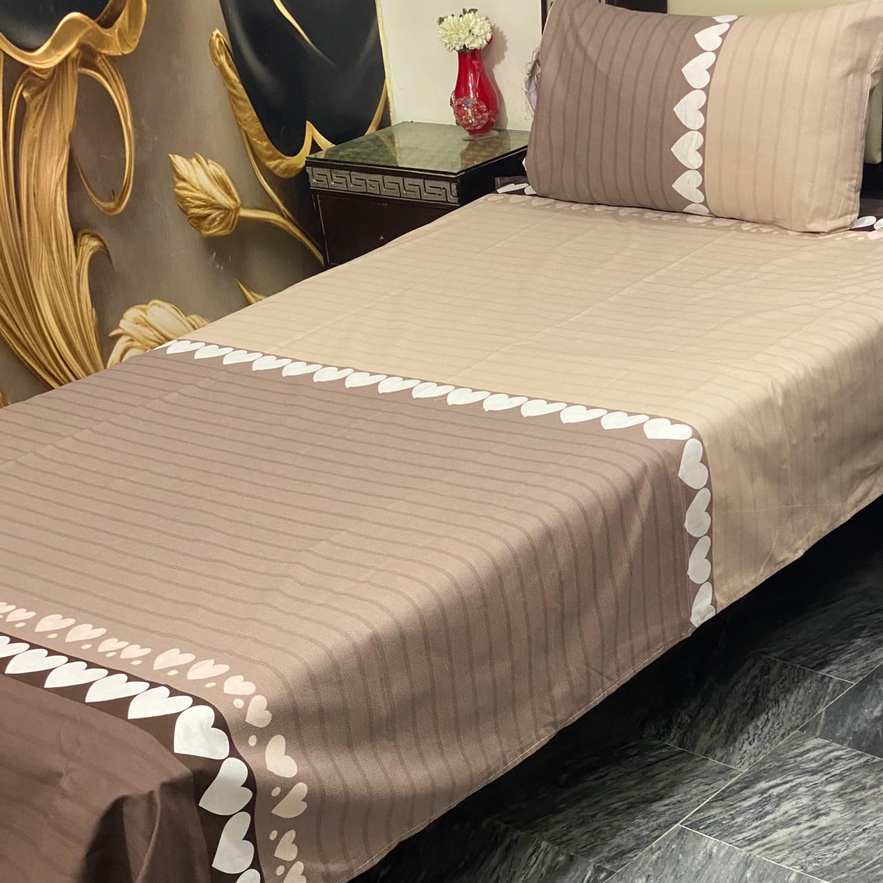 Caramel Hearts Single Cotton Bedsheet