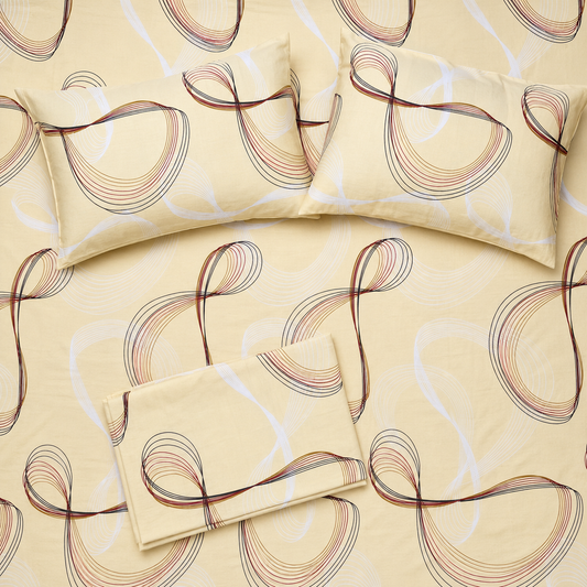 Ivory Abstract Loops Pure Cotton Bedsheet