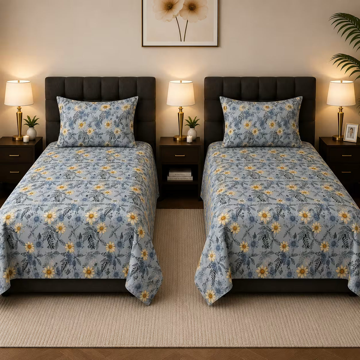 Aqua Floral Dream Single Bedsheet