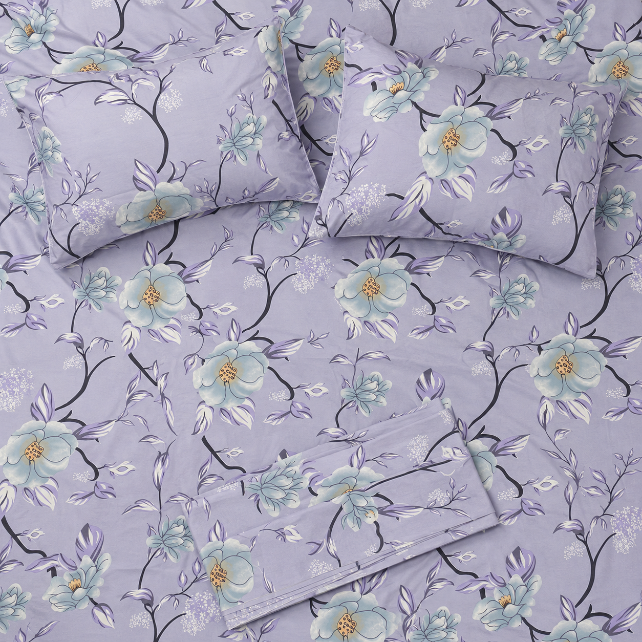 Taupe Floral Outline Pure Cotton Bedsheet