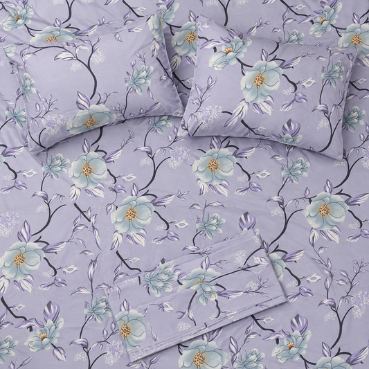 Taupe Floral Outline Pure Cotton Bedsheet