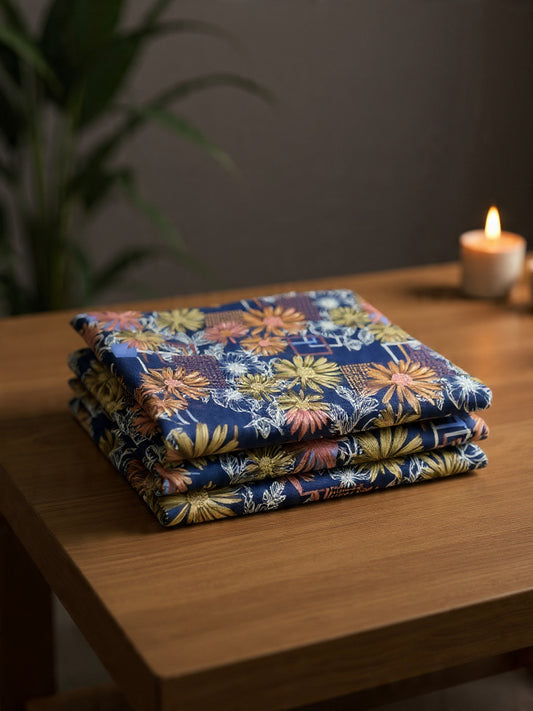 Blue Cotton Double Bed Sheet – Beautiful Floral Pattern