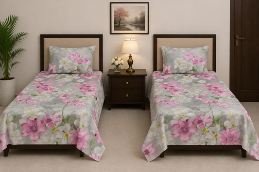 Elegant Abstract Flowers Print Single Bedsheet