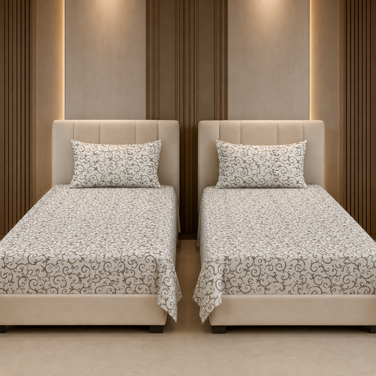 Elegant Ivory Vine Pattern Single Bedsheet