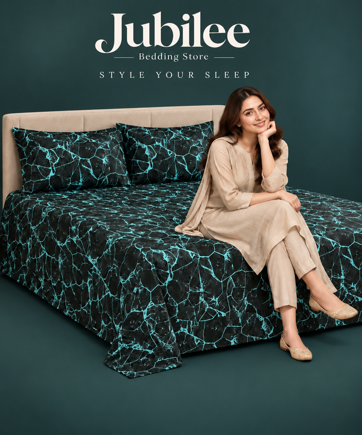 Black Marble Pattern Printed Bedsheet Set