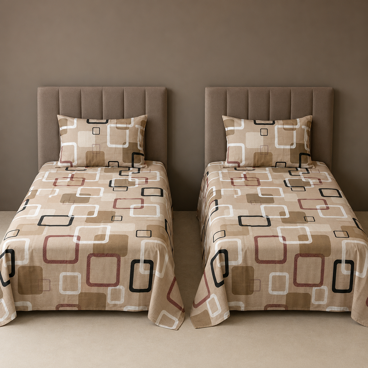 Modern Beige Square Pattern Single  Bedsheet