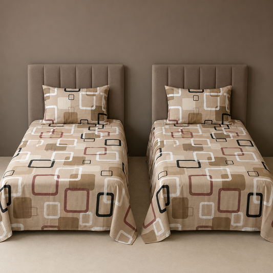 Modern Beige Square Pattern Single  Bedsheet