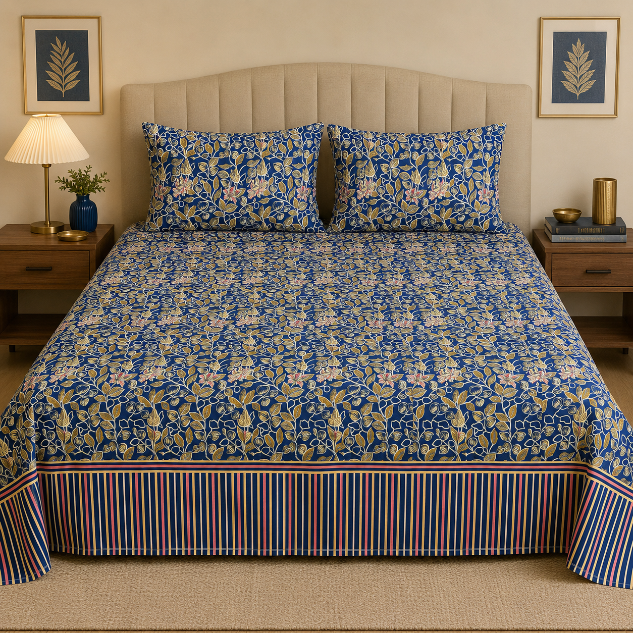 Royal Golden Vines 💙✨ micro cotton bedsheet