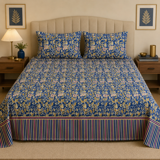 Royal Golden Vines 💙✨ micro cotton bedsheet
