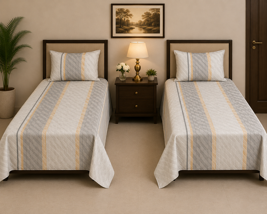 Classic Grey Stripe Cotton Bedsheet Set with Pillow Covers