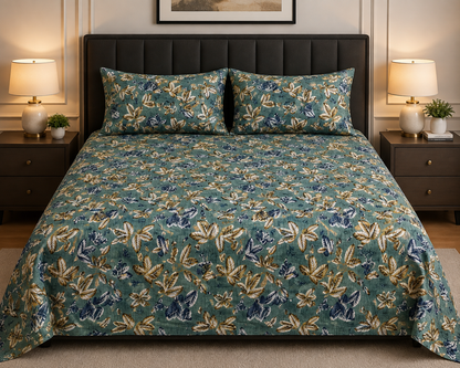 Teal Autumn Micro Cotton Bedsheet