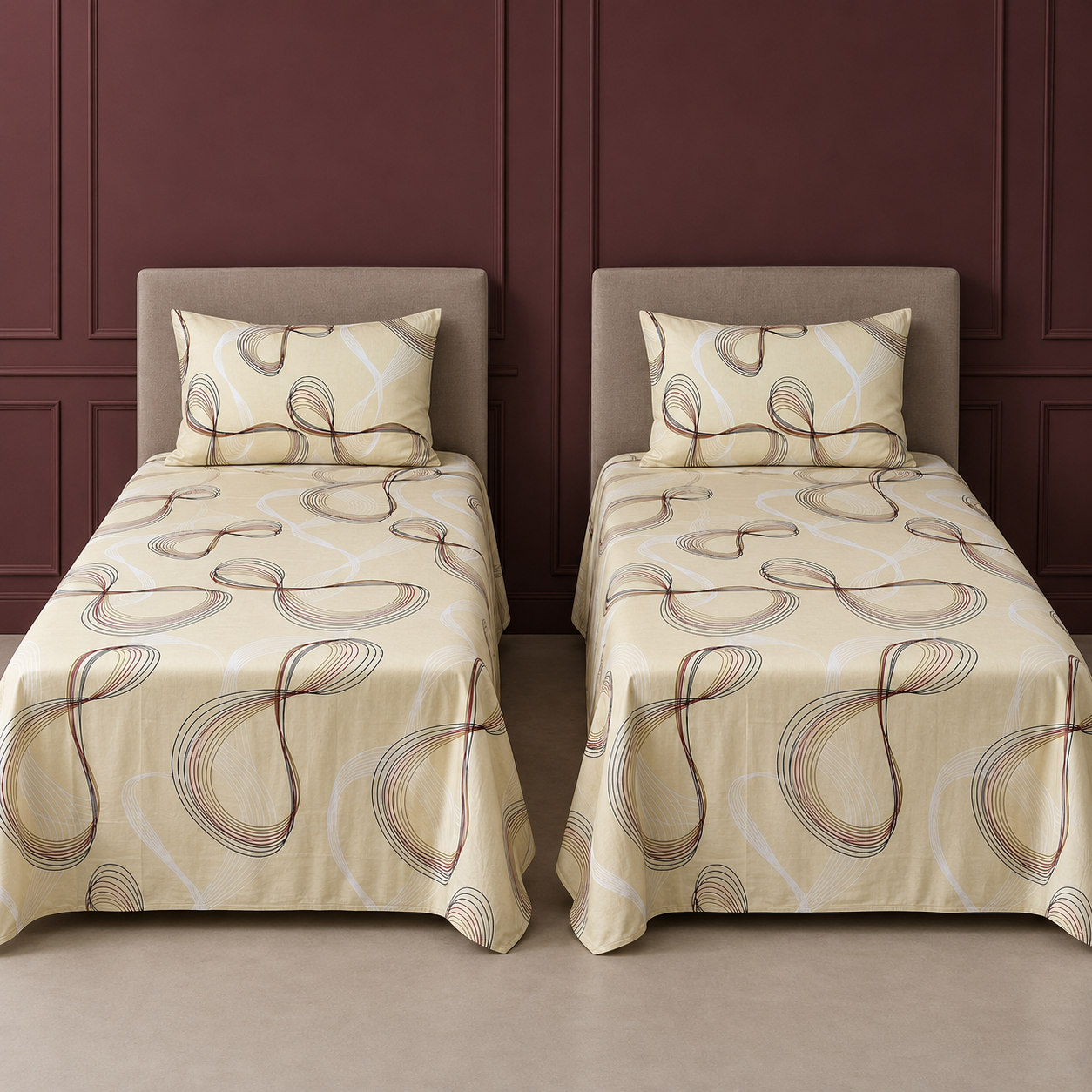 Ivory Abstract Loops Pure Cotton Single Bedsheet