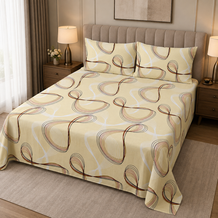 Ivory Abstract Loops Pure Cotton  Bedsheet