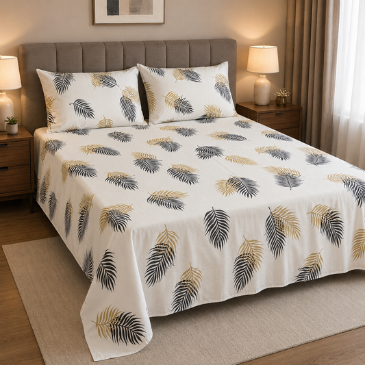 Golden Palm Noir Cotton Bedsheets