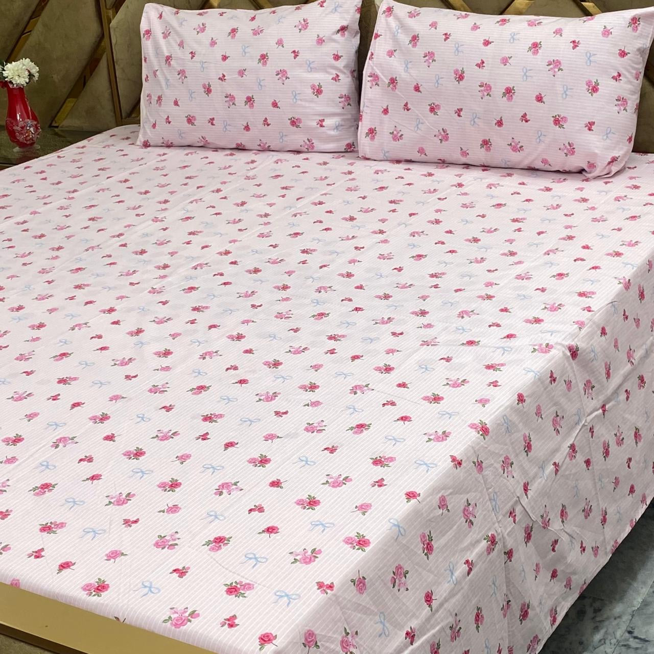 🌹 Pink Blossom  cotton bedsheet