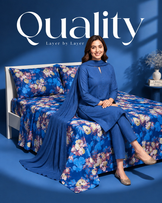 Mauve Hydrangea Bedsheet – Rich Blue Floral Satin Bedsheet