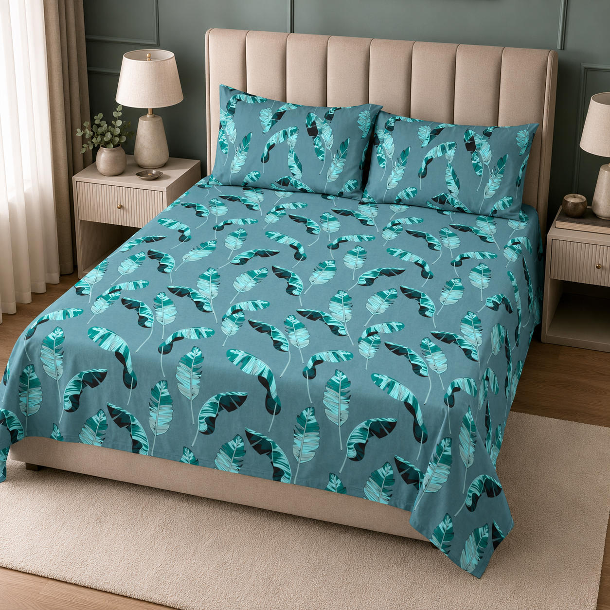 Olive Feathers Cotton Bedsheet