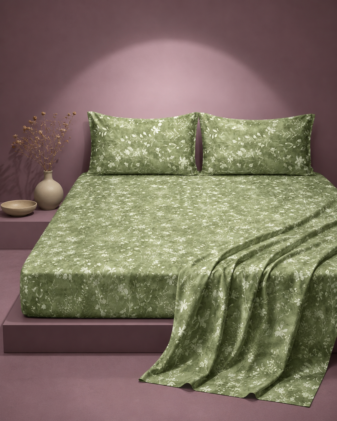 Olive Blossom Cotton Bedsheeet
