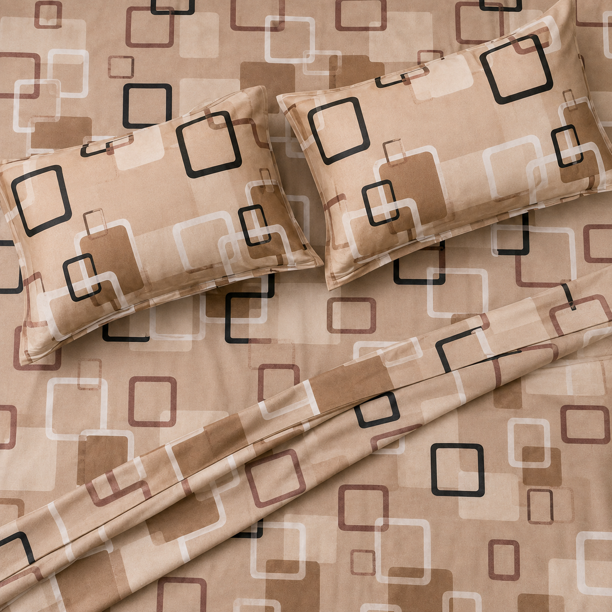 Modern Beige Square Pattern Bedsheet