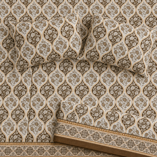Mocha Royal Garden 🤎✨ Micro Cotton Bedsheet