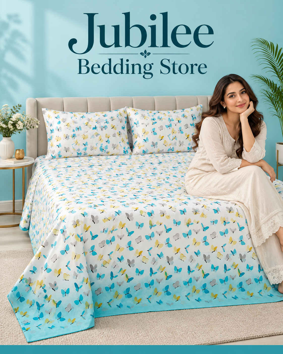 Butterfly Dreams in Blue Cotton Bedsheet