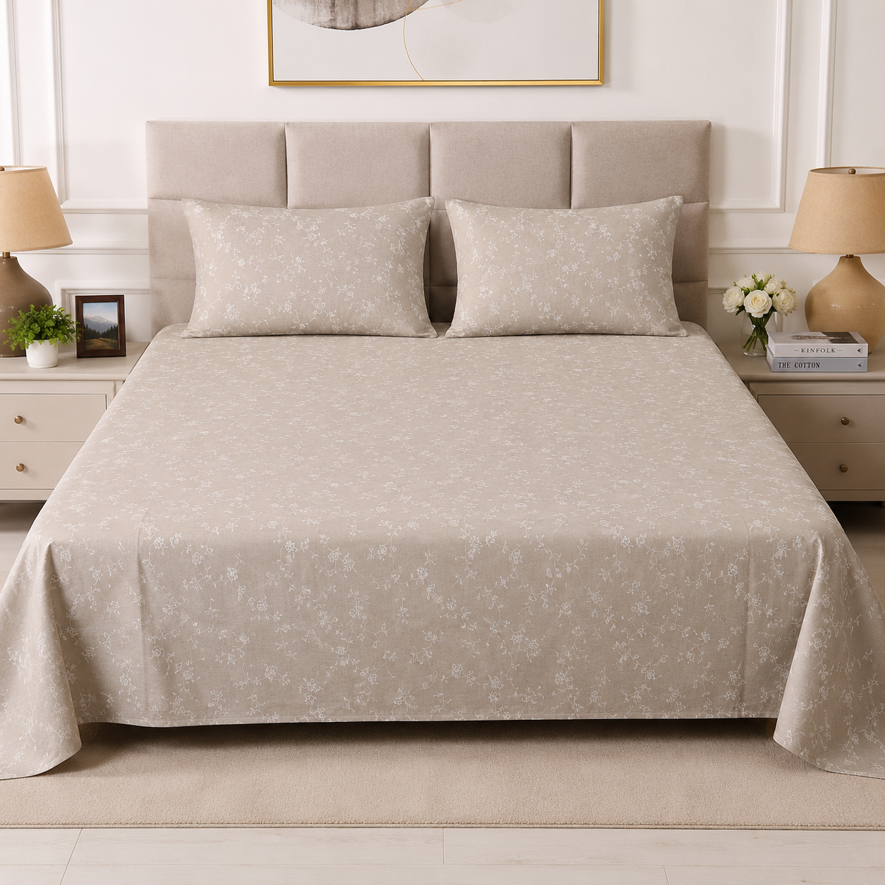 Lavender Stripe Leaf Premium Bedsheet