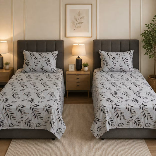 Noir Leaf Cotton Single Bedsheet