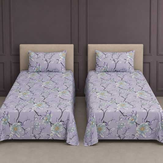 Taupe Floral Outline Pure Cotton Single Bedsheet
