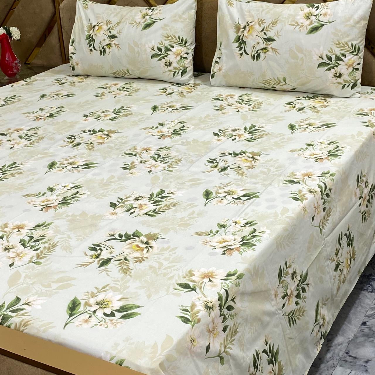 🌿 Ivory Bloom cotton bedsheets