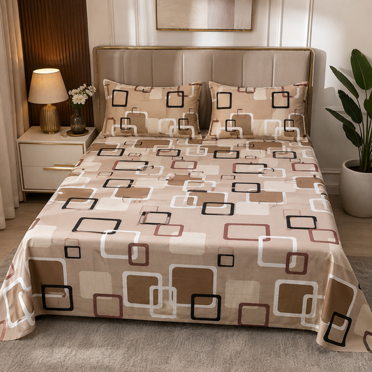 Modern Beige Square Pattern Bedsheet