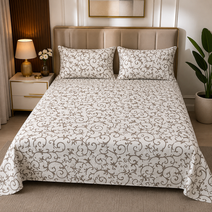 Elegant Ivory Vine Pattern Bedsheet