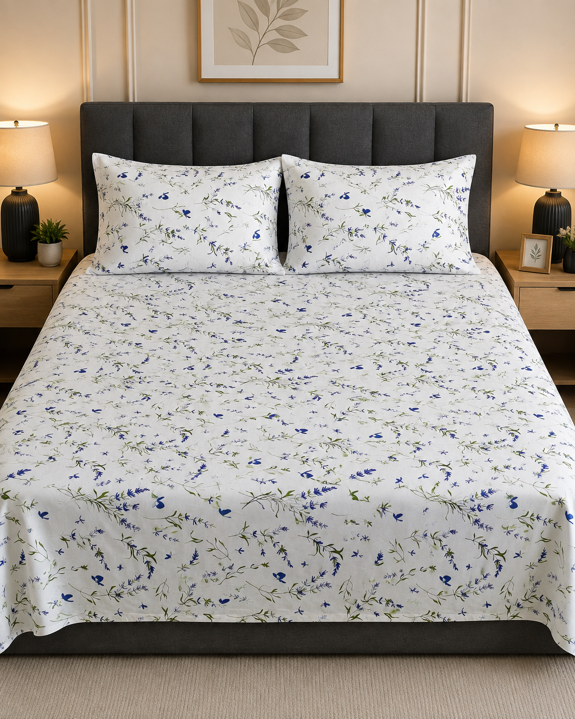 Midnight Leaves Cotton Bedsheet
