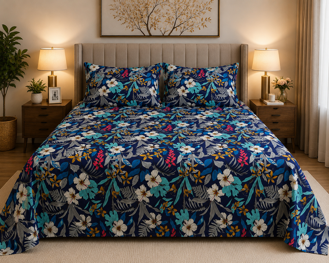 Nordic Bloom Micro Cotton Bedsheet