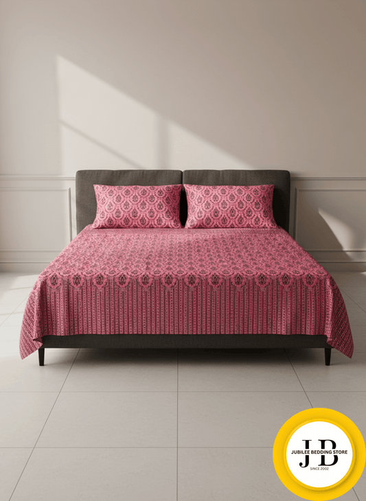 “Pink Elegance Gold Series Bedsheet – Smooth Texture & Luxury Comfort”