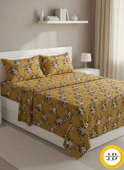 Trendy Printed Bedsheet Yellow – Modern Patterns, Smooth Feel