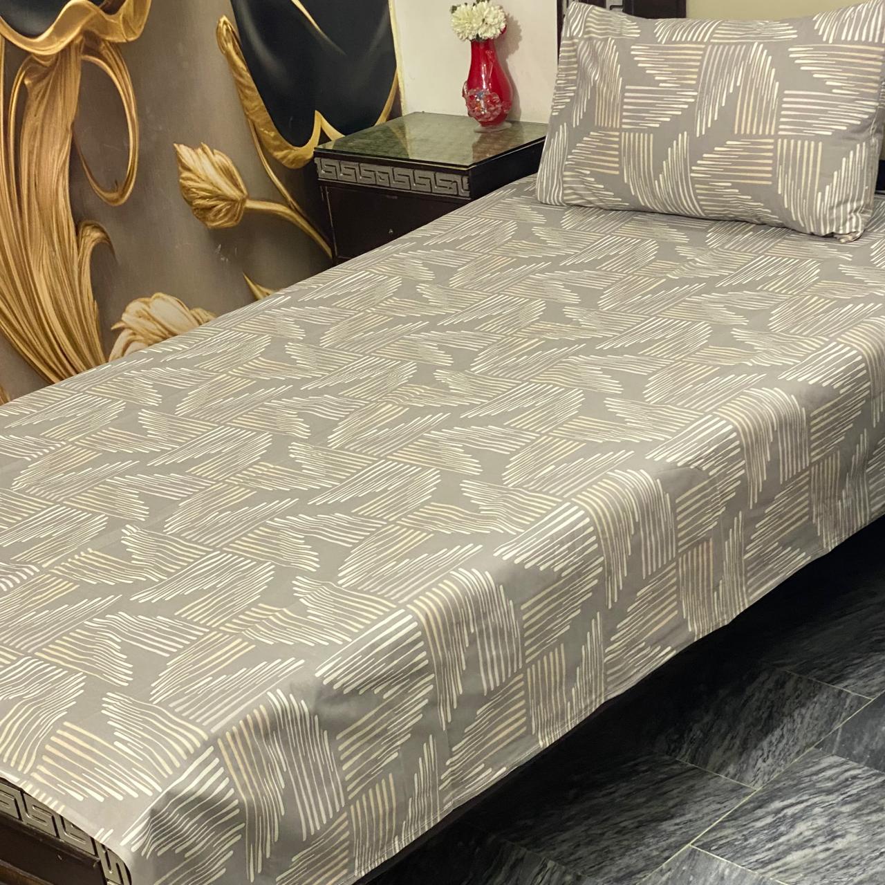 Silver Grid Elegance Single Cotton Bedsheet