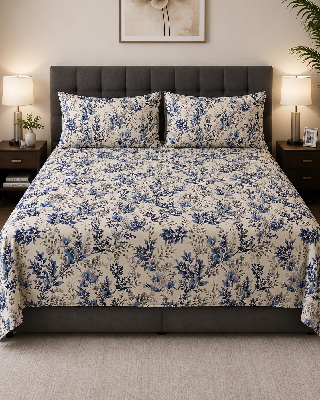 Sapphire Floral Charm Malai Cotton Bedsheet