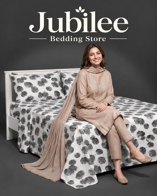 Jubilee Watercolor Dot Print Bedsheet Set – Grey/Black