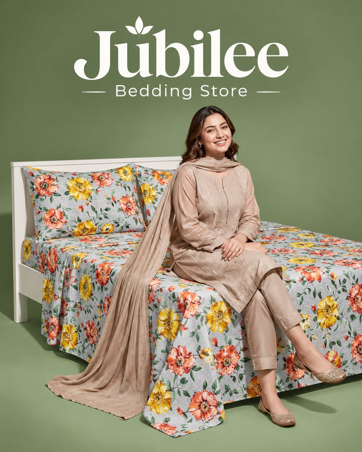 Jubilee Vibrant Floral Bedsheet Set – Orange/Yellow Roses