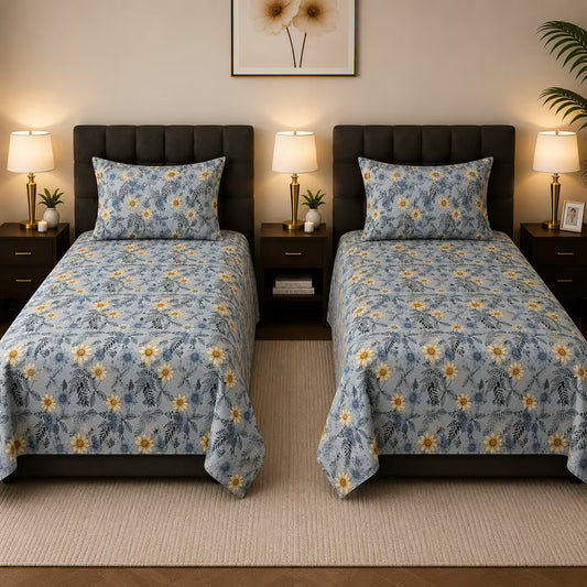 Aqua Floral Dream Single Bedsheet
