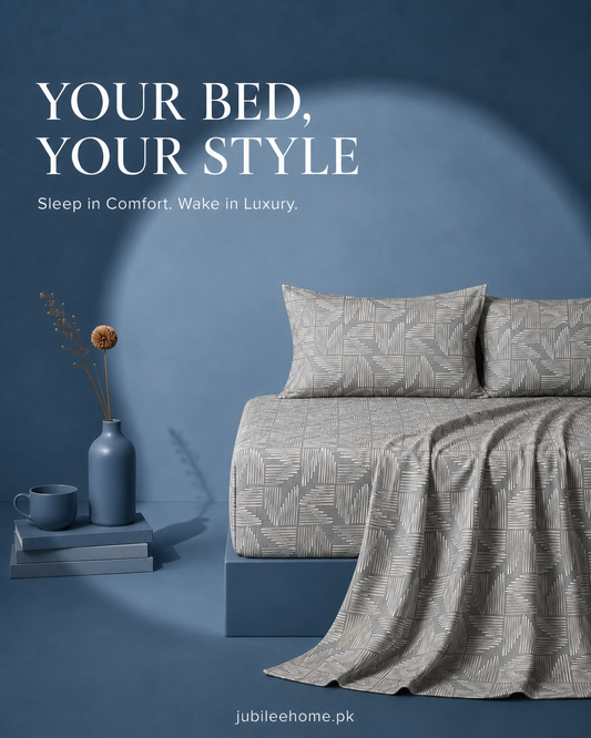 Silver Grid Elegance Cotton Bedsheet