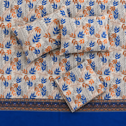 Cobalt Autumn Leaves Micro Cotton Bedsheet