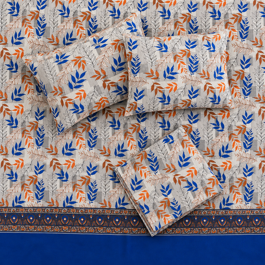 Cobalt Autumn Leaves Micro Cotton Bedsheet