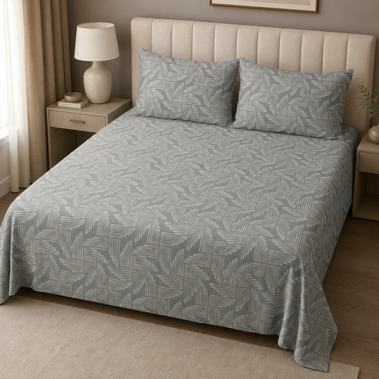 Silver Grid Elegance Cotton Bedsheet