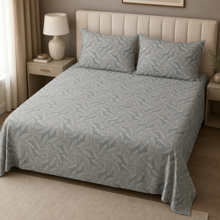 Silver Grid Elegance Cotton Bedsheet
